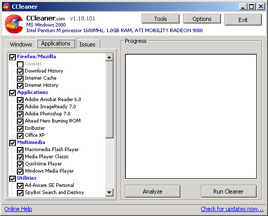 CCleaner 1.18.101 screenshot