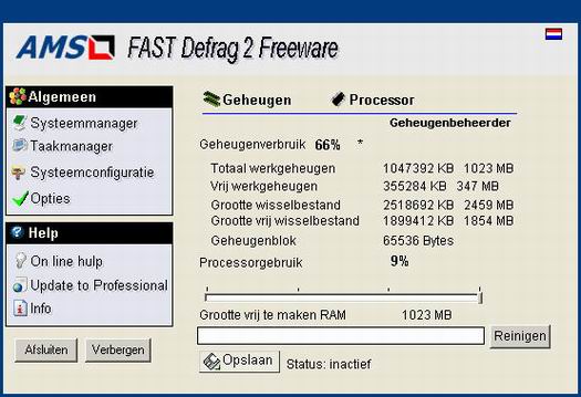 Fast Defrag screenshot, Nederlands (resized)