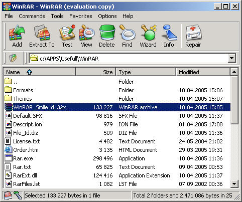 WinRAR 3.50 beta 4 met Smile theme 