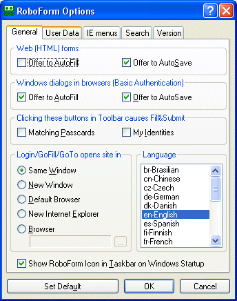 AI RoboForm options screenshot