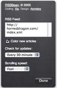RSSBean 1.1 - instellingen