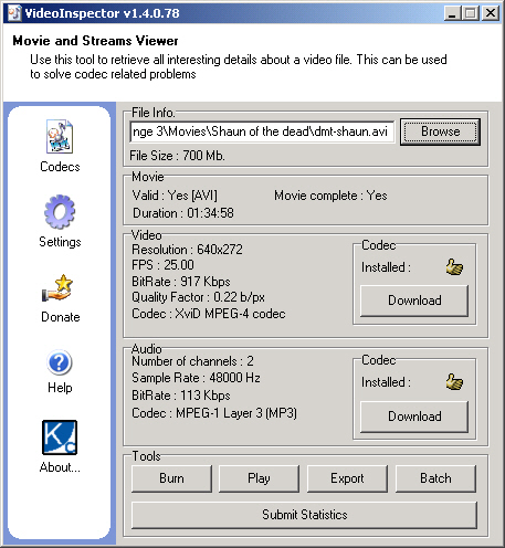 VideoInspector 1.4.0.78 screenshot