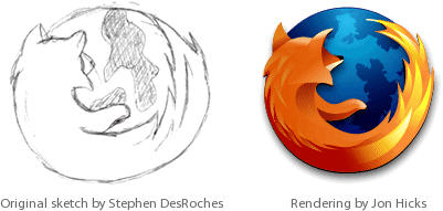 Mozilla Firefox logo, schets & render