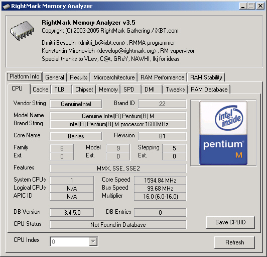 RightMark Memory Analyzer 3.5 screenshot