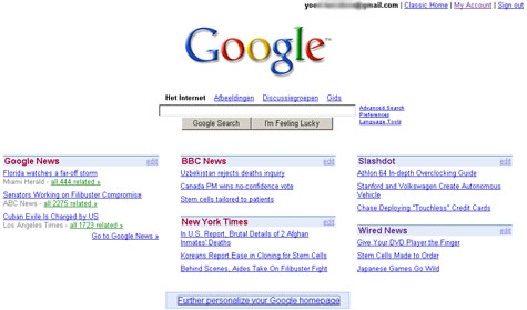 Persoonlijke Google-pagina Persoonlijke Google-pagina
