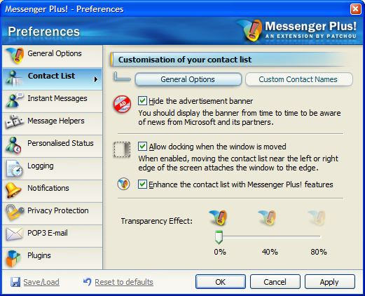 Messenger Plus! preferences screenshot