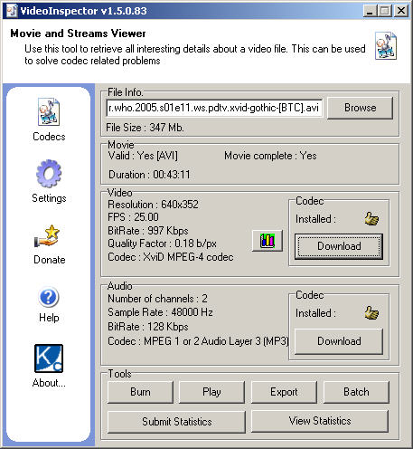 VideoInspector 1.5.0.83 screenshot