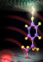 Transistor van een molecuul tussen een siliciumoppervlak en een STM 