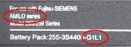 Stickertje met typenummer Fujitsu-Siemens-accu
