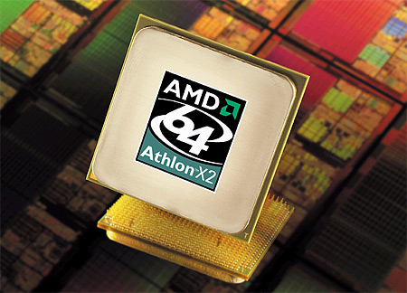 AMD Athlon 64 X2 processor persfoto met wafer achtergrond