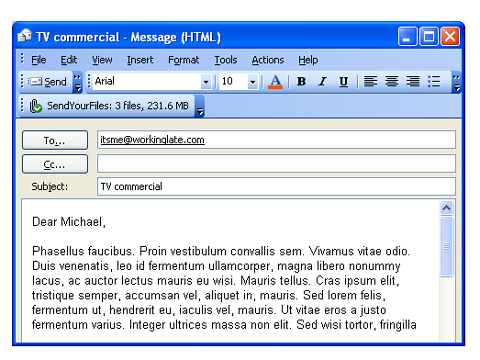 SendYourFiles in Outlook