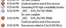 NEC 3540A - error writing dual layer