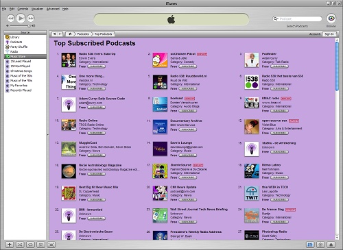 iTunes Music Store Podcasts hitlijst (kleiner) iTunes Music Store Podcasts hitlijst (kleiner)