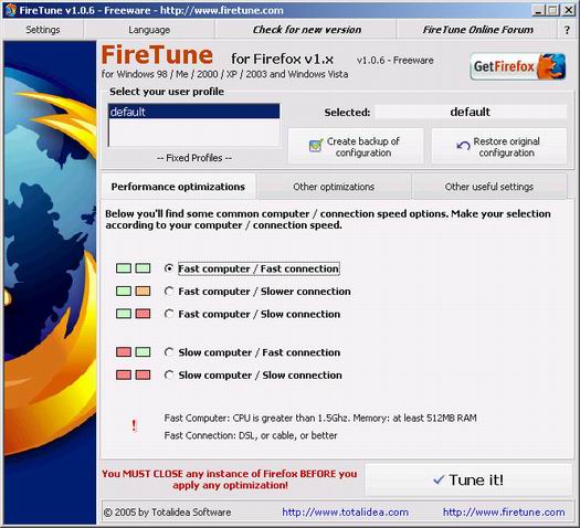 FireTune 1.06 screenshot (resized)