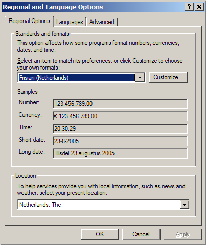 Windows XP SP2 met Friese landinstellingen Windows XP SP2 met Friese landinstellingen