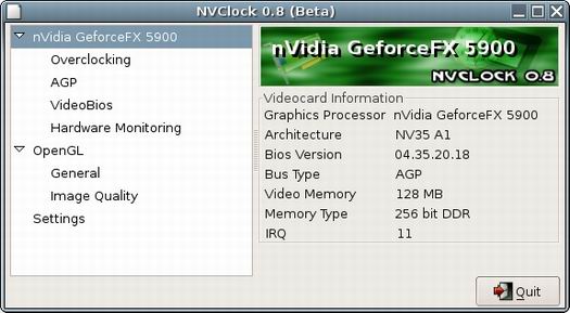 NVClock 0.8 beta screenshot (resized)