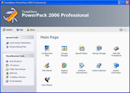 TweakNow PowerPack 2006 screenshot (resized)