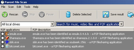 Parent File Scan - resultaten p2p-clients
