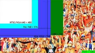 Beeldformaten NTSC/VGA/PAL/XGA/HDTV-voetbal vergeleken 