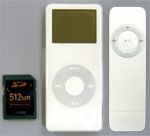 iPod nano vergeleken met iPod shuffle en CF-kaart