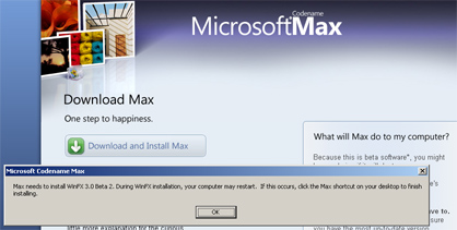 Microsoft Max vereist WinFX - cancel-button not included