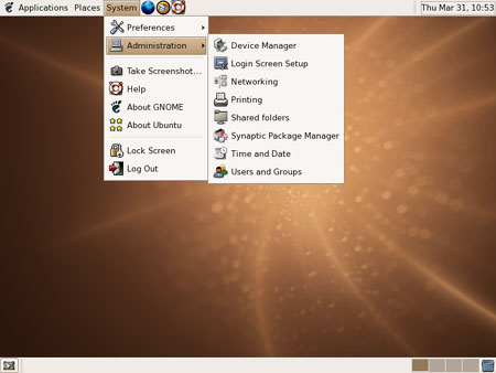 Ubuntu 5 desktop system menu