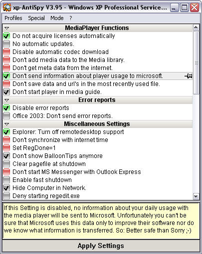 XP-Antispy 3.95 screenshot