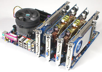Gigabyte GA-8N SLI Quad Royal met vier grafische kaarten Gigabyte GA-8N SLI Quad Royal met vier grafische kaarten