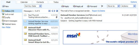 MSN Mail beta - inbox