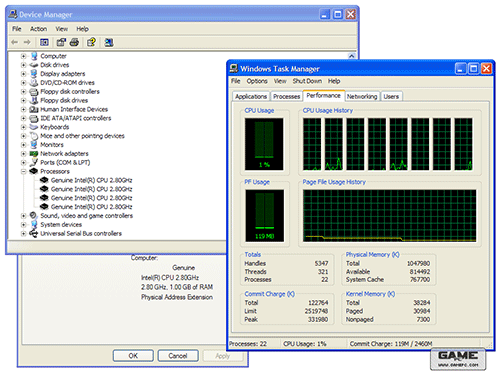 Dual Paxville - acht threads in taskmanager (klein)