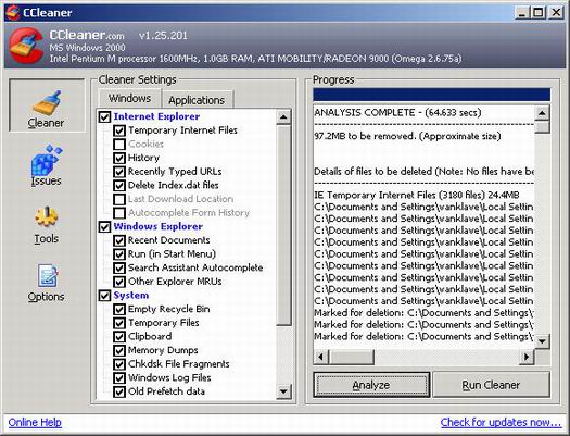 Crap Cleaner 1.25.201 screenshot (resized)