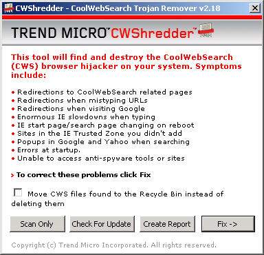 CWShredder 2.18 screenshot