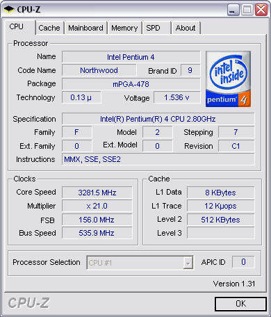 CPU-Z 1.31 screenshot
