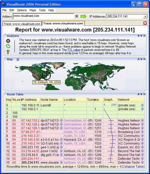 VisualRoute 2006 Personal Edition screenshot (resized)