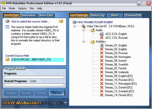 DVD ReBuilder Pro 1.01 screenshot (resized)