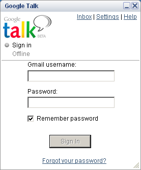 Google Talk - inlogscherm Google Talk - inlogscherm