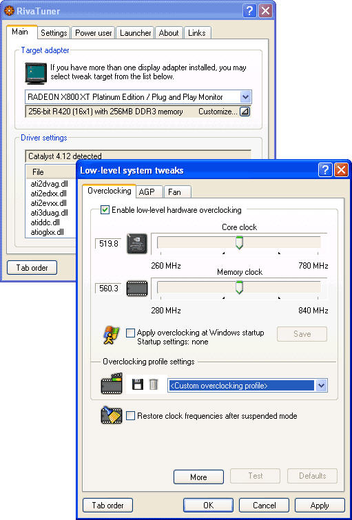 RivaTuner screenshot RivaTuner screenshot