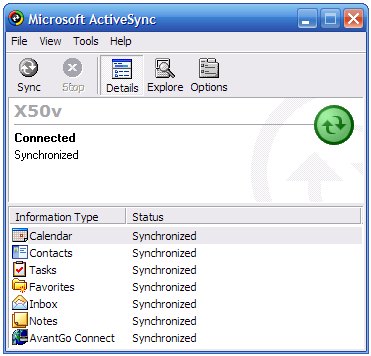 Microsoft ActiveSync screenshot