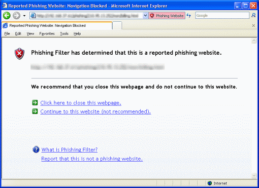 MS Phishing Filter block