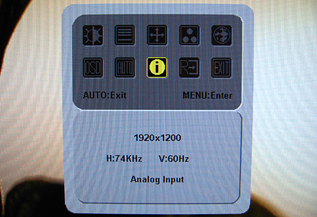Acer AL2416Ws OSD (info screen)