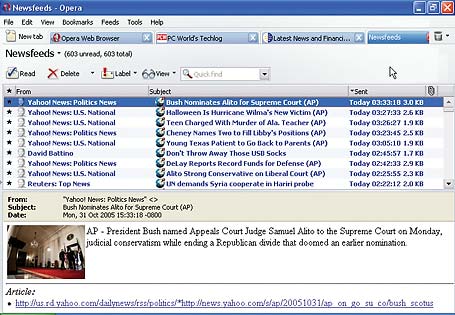 Opera 9 preview 1 RSS-reader