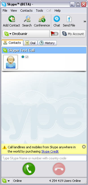 Skype 2.0.0.43 beta coor Windows screenshot