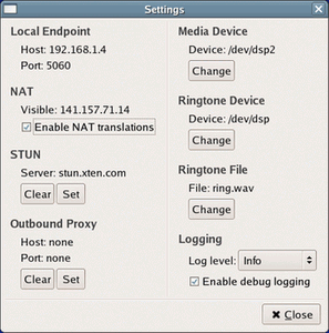Cornfed SIP User Agent - settings