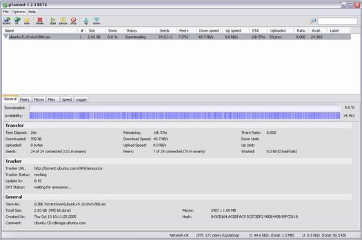 µTorrent 1.2.3 beta screenshot (resized)