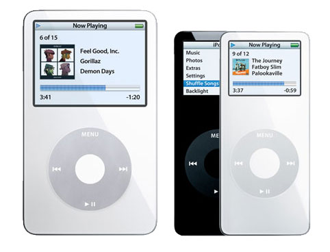 Apple iPod video en nano naast elkaar Apple iPod video en nano naast elkaar