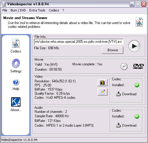 VideoInspector 1.8.0.94 screenshot