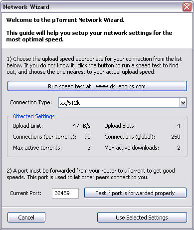 µTorrent network wizard