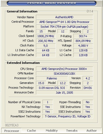 Central Brain Identifier 7.7.0.5 Build 0114 R4 screenshot