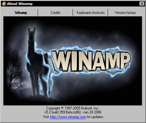 Winamp 5.2 beta build 359 - about