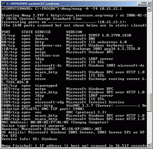 Nmap 3.999 - scan in dosbox